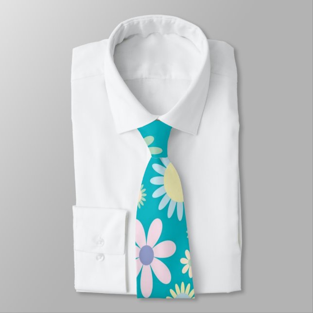 Men Designer Ties Floral Blue (Tied)