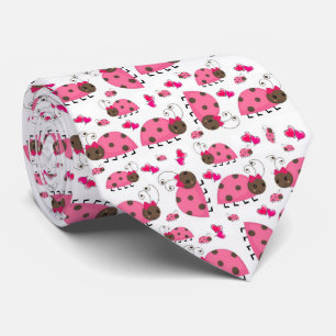 Men Designer Ties Pink Ladybugs