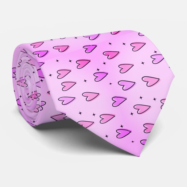 Men Designer Ties Pink & Purple Hearts (Rolled)