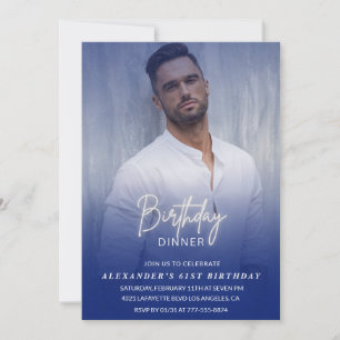 Men Dinner Photo Navy blue 61st birthday Invitation