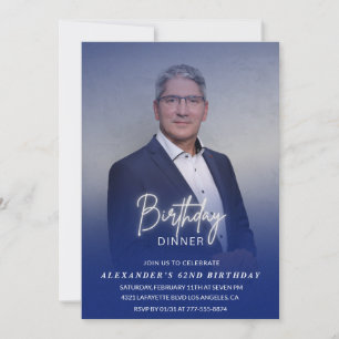 Men Dinner Photo Navy blue 62nd birthday Invitation