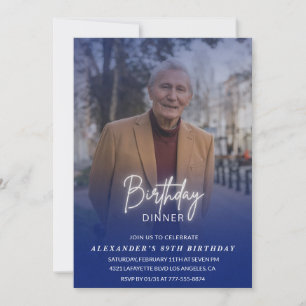 Men Dinner Photo Navy blue 89th birthday Invitation