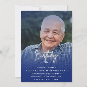 Men Dinner Photo Navy blue 98th birthday Invitation