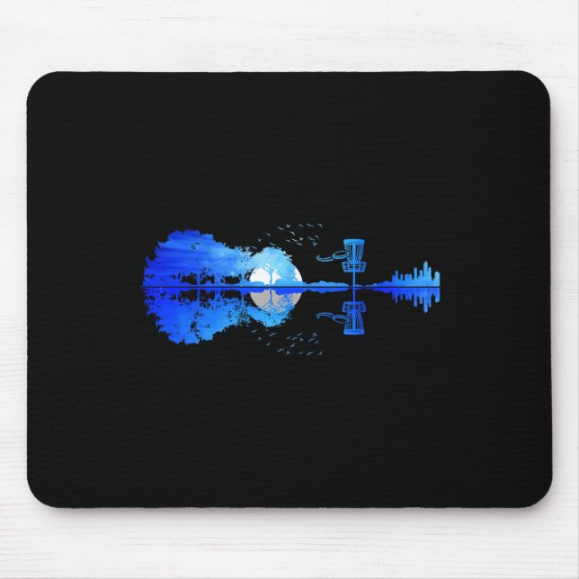 Men Disc Golf Frisbee Golfer Sunset Guitar Guitari Mouse Pad (Front)
