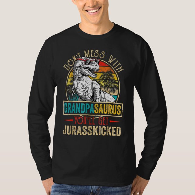 Men Distressed Grandpasaurus Dinosaur Rex Father's T-Shirt (Front)