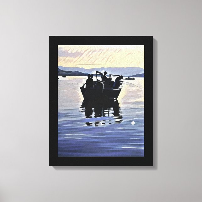 men fishing in lake abstract silhouette art canvas print (Front)
