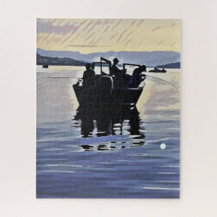 men fishing in lake abstract silhouette art jigsaw puzzle