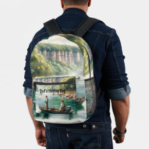Men Fishing Waterscape Printed Backpack