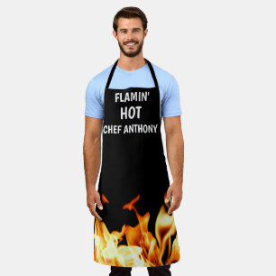 Men Flamin Hot Black Modern Dad Chef BBQ  Apron