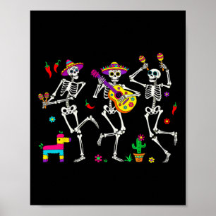 Men Funny Skeleton Dancing Guitar Pinata Cinco De  Poster