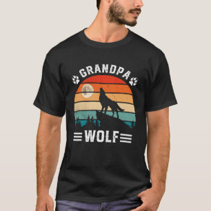 Men Grandpa Wolf Father's Day Moon Night Vintage T-Shirt