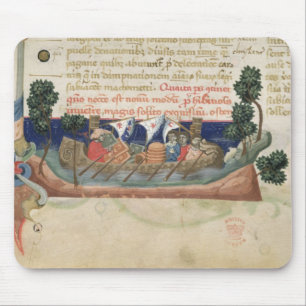 Men in a boat taking supplies to the Holy Land Mouse Pad