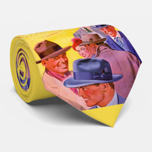men in hats print tie