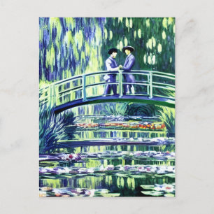 Men in Love on the bridge in the Style of Monet Postcard