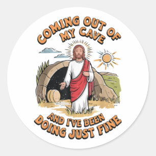 Men Jesus Coming Out of My Cave Classic Round Sticker