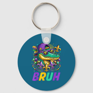 Men Kids Mardigator Alligator Bruh Mardi Gras Key Ring