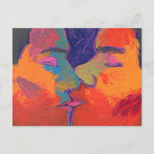 Men Kissing Colourful Postcard