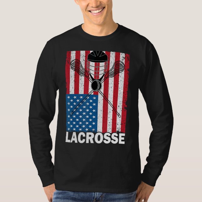 Men Lacrosse American Flag Lax Helmet Sticks 4th O T-Shirt (Front)
