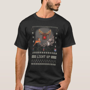Men Led Light Up Reindeer Ugly Christmas Sweater H