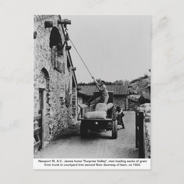Men loading grain from truck, Newport Rhode Island Postcard (Front)