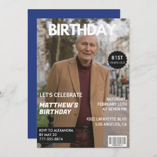 Men Magazine Navy blue Photo 81st birthday  Invitation