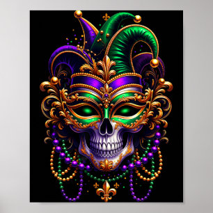 Men Mardi Gras Costume Sugar Skull Poster