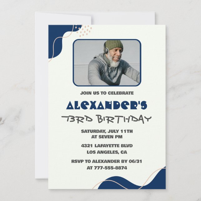 Men Navy White 73rd birthday invitations  (Front)