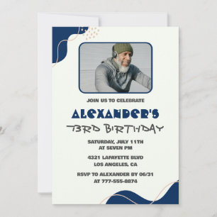 Men Navy White 73rd birthday invitations 