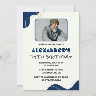 Men Navy White 74th birthday invitations 