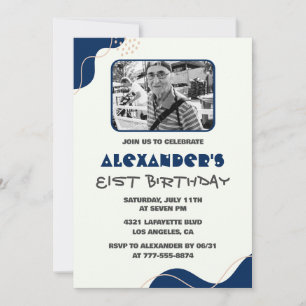 Men Navy White 81st birthday invitations 