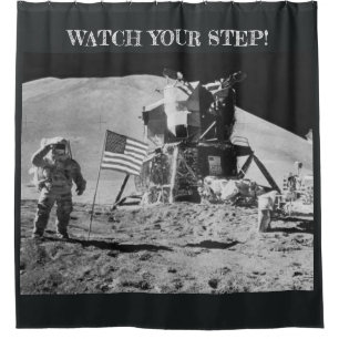 MEN ON THE MOON! WATCH YOUR STEP! SHOWER CURTAIN