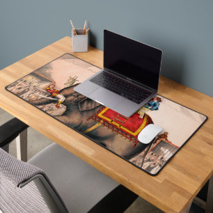 Men Performing A Circus Act With An Elephant. Desk Mat