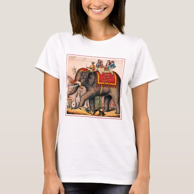 Men Performing A Circus Act With An Elephant. T-Shirt (Front)