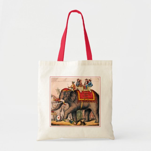 Men Performing A Circus Act With An Elephant. Tote Bag (Front)