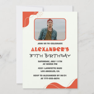 Men Photo 37th birthday invitations Modern Red