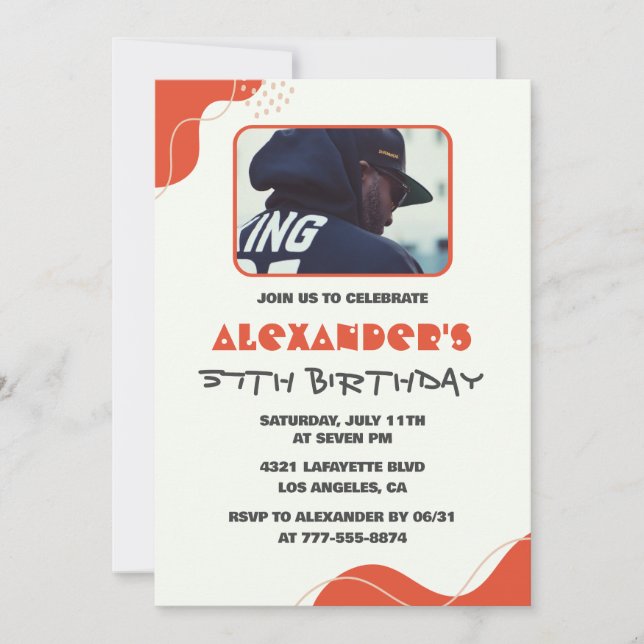 Men Photo 57th birthday invitations Modern Red (Front)
