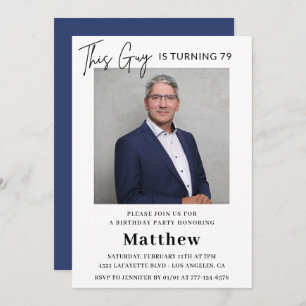 Men Photo 79th birthday invitations Navy blue
