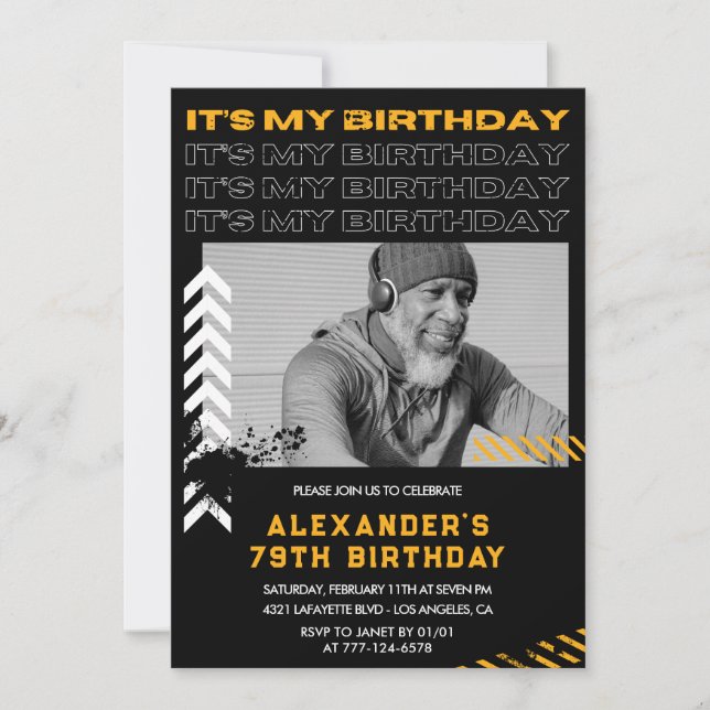 Men Photo Black 79th birthday invitations  (Front)