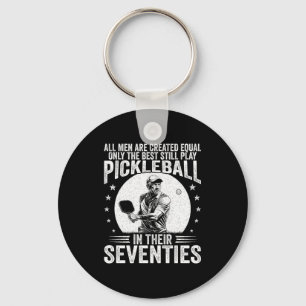 Men play pickle ball in seventies funny pickleball key ring