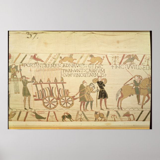 Men pulling a cart loaded with wine and arms poster (Front)