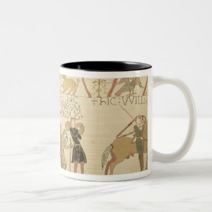 Men pulling a cart loaded with wine and arms Two-Tone coffee mug