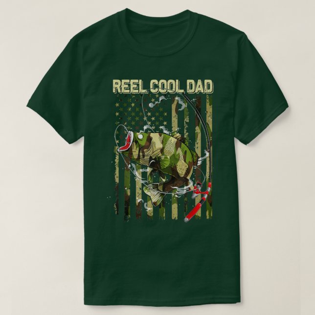 Men Reel Cool Dad Fishing Grandpa Camouflage Ameri T-Shirt (Design Front)