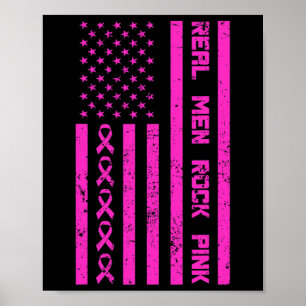 Men Rock Pink Ribbon Breast Cancer Awareness Ameri Poster