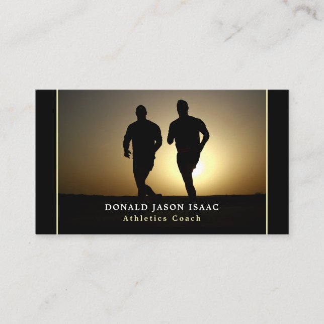 Men Running, Athletics Sportsperson, Sports Coach  Business Card (Front)