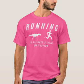Men Running With Motivation Raptor Funny Runner Di T-Shirt
