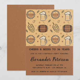 Men Rustic Beer 36th birthday invitations 