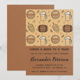 Men Rustic Beer 51st birthday invitations 