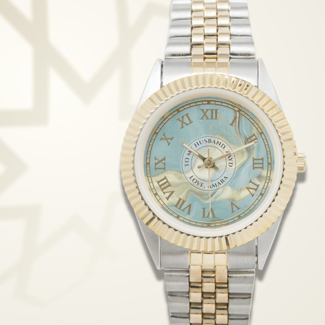 Men’s Aqua Marble Roman Numeral Watch – Eid Gift (Creator Uploaded)