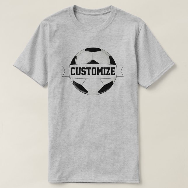 Men’s Black & White Soccer Ball Custom Team Name T-Shirt (Design Front)
