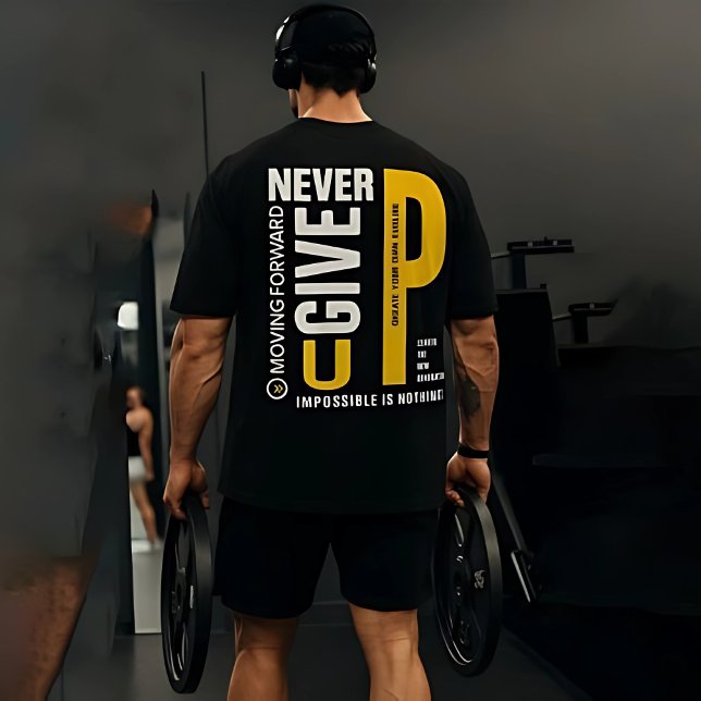 Men’s Gym Workout T-Shirt – “Never Give Up”  Tri-Blend Shirt (Creator Uploaded)